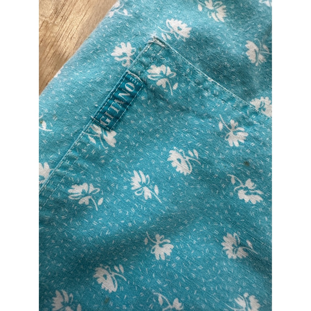 Vintage Gitano Women Blue Floral Ramie Cotton Shortalls Overalls Size M 90s - Picture 6 of 10
